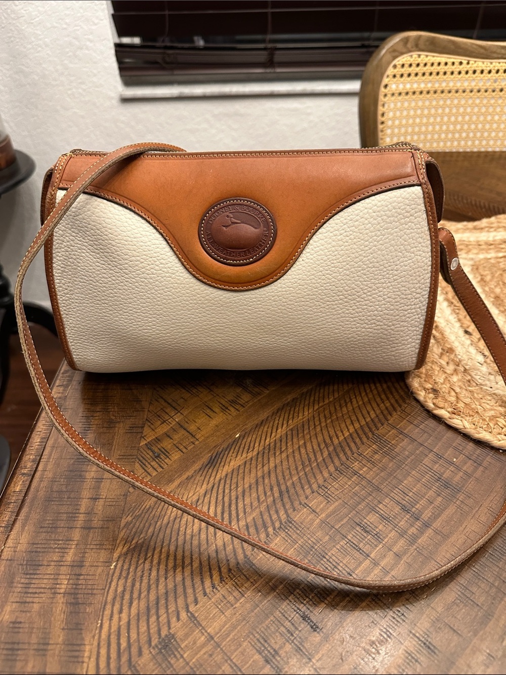 Dooney & Bourke Cream and Tan Leather Crossbody Bag - Picture 11 of 14